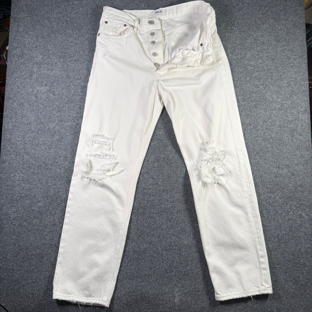 AGOLDE 90's Jean Womens 28 White Distressed High Rise Straight Leg Denim